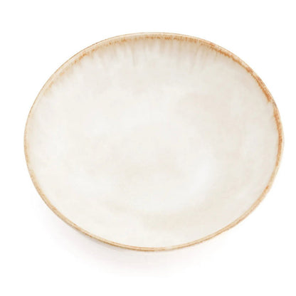 Stoneware Pasta Plate - Cascais Handcrafted Dinner Plate with Burnt Umber Rim