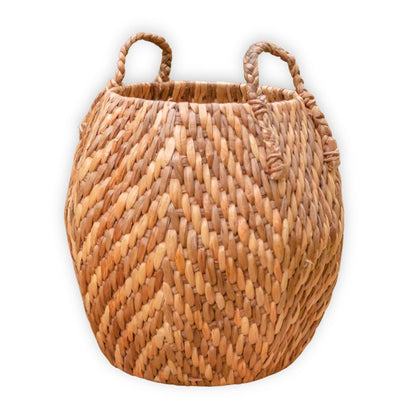 Large Laundry Basket Storage Basket Decorative Basket Round Basket Hamper WAYAG from Woven Water Hyacinth with Beige & Brown Zig Zag Pattern