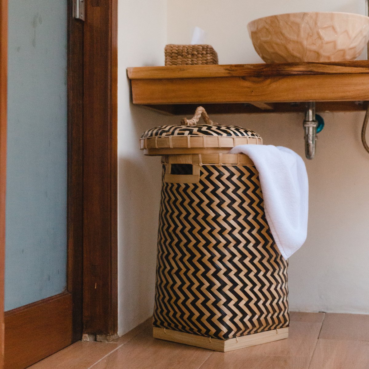 Bamboo Laundry Basket with Lid - Handwoven Storage Solution