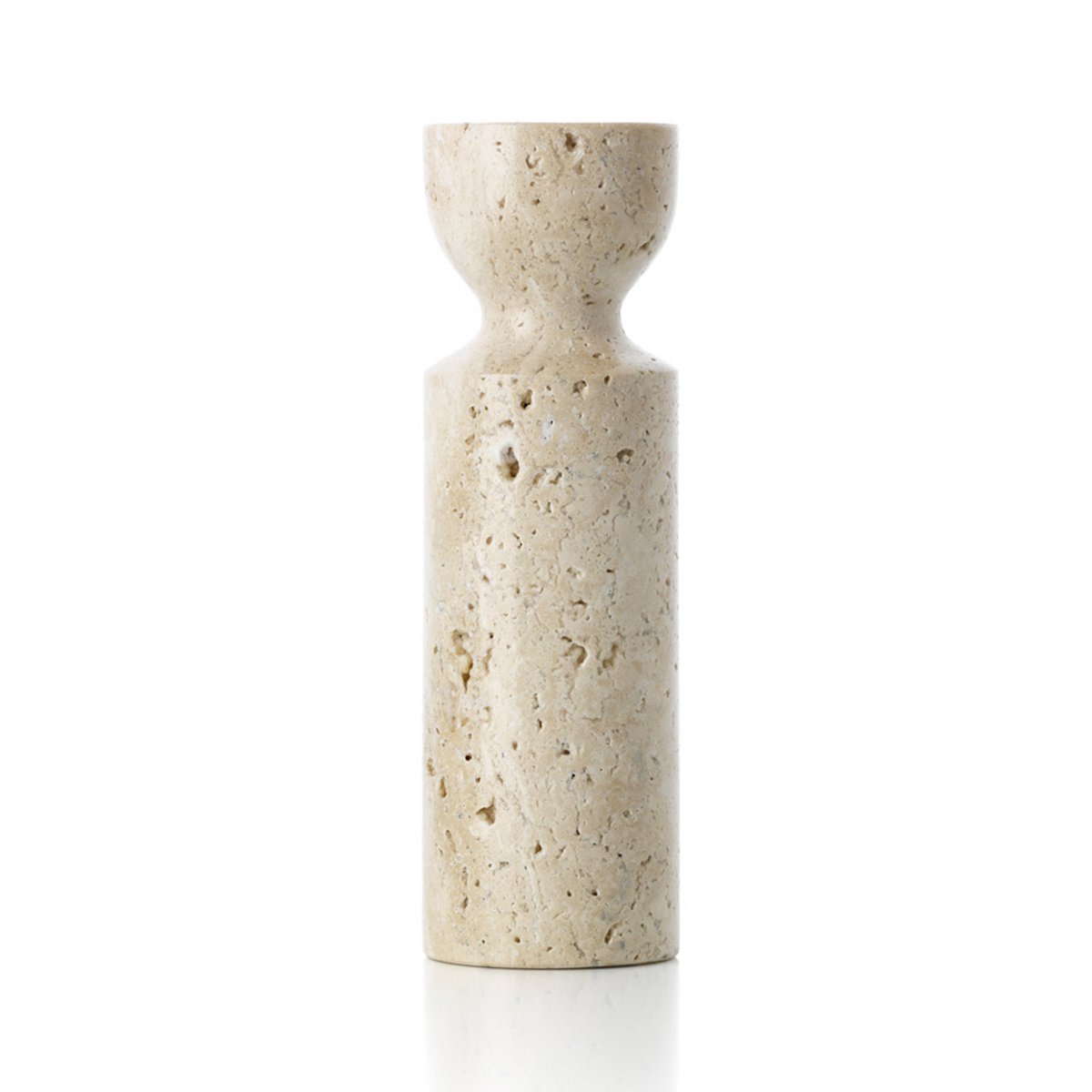 Natural Travertine Hourglass Candle Holder – Beige Medium Tabletop