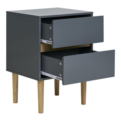 Dark Grey Wood Side Table with 2 Drawers | Bisley