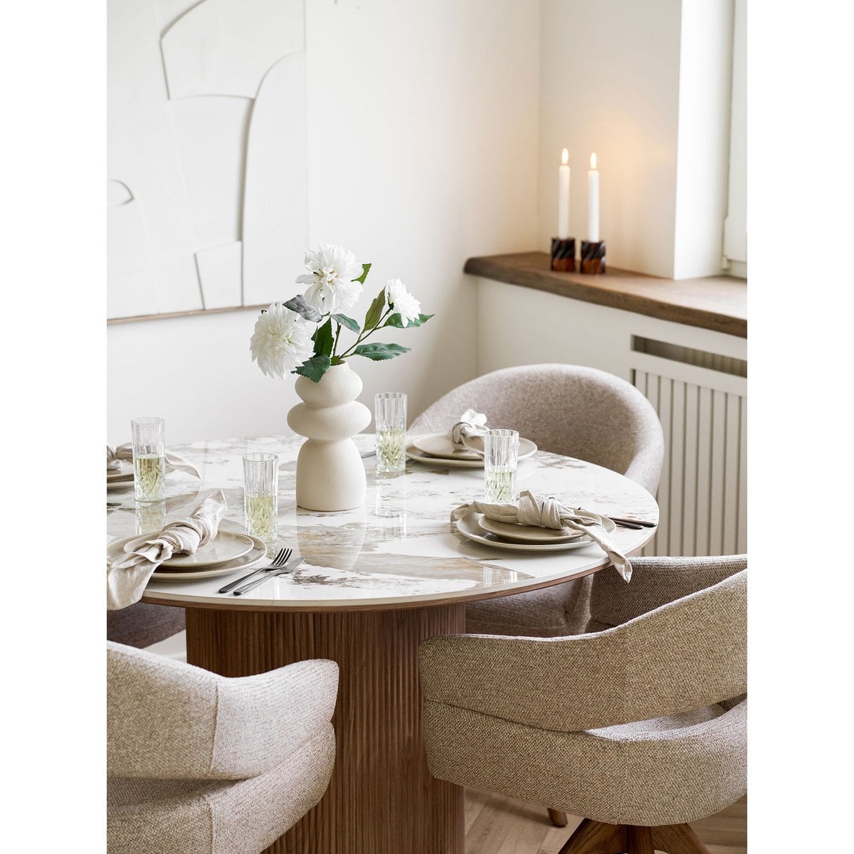 Ceramic Lunch Plates Set of 4 - Beige Scandinavian Style, 21cm