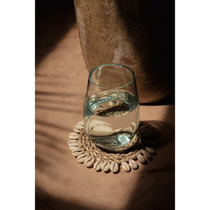 Seagrass Coaster with Shells – Coastal Drink Coaster, White