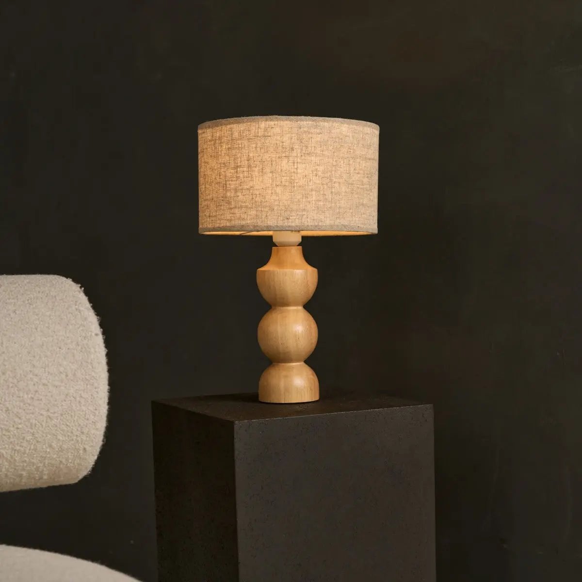 Oliver Light Brown Wooden Lamp | Linenmix Shade & Elegant Design