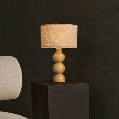 Oliver Light Brown Wooden Lamp | Linenmix Shade & Elegant Design