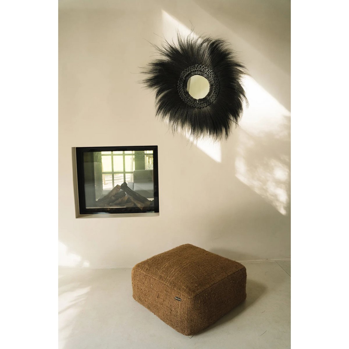 Black Simba Wall Mirror - Natural Grass Decor, Medium Size
