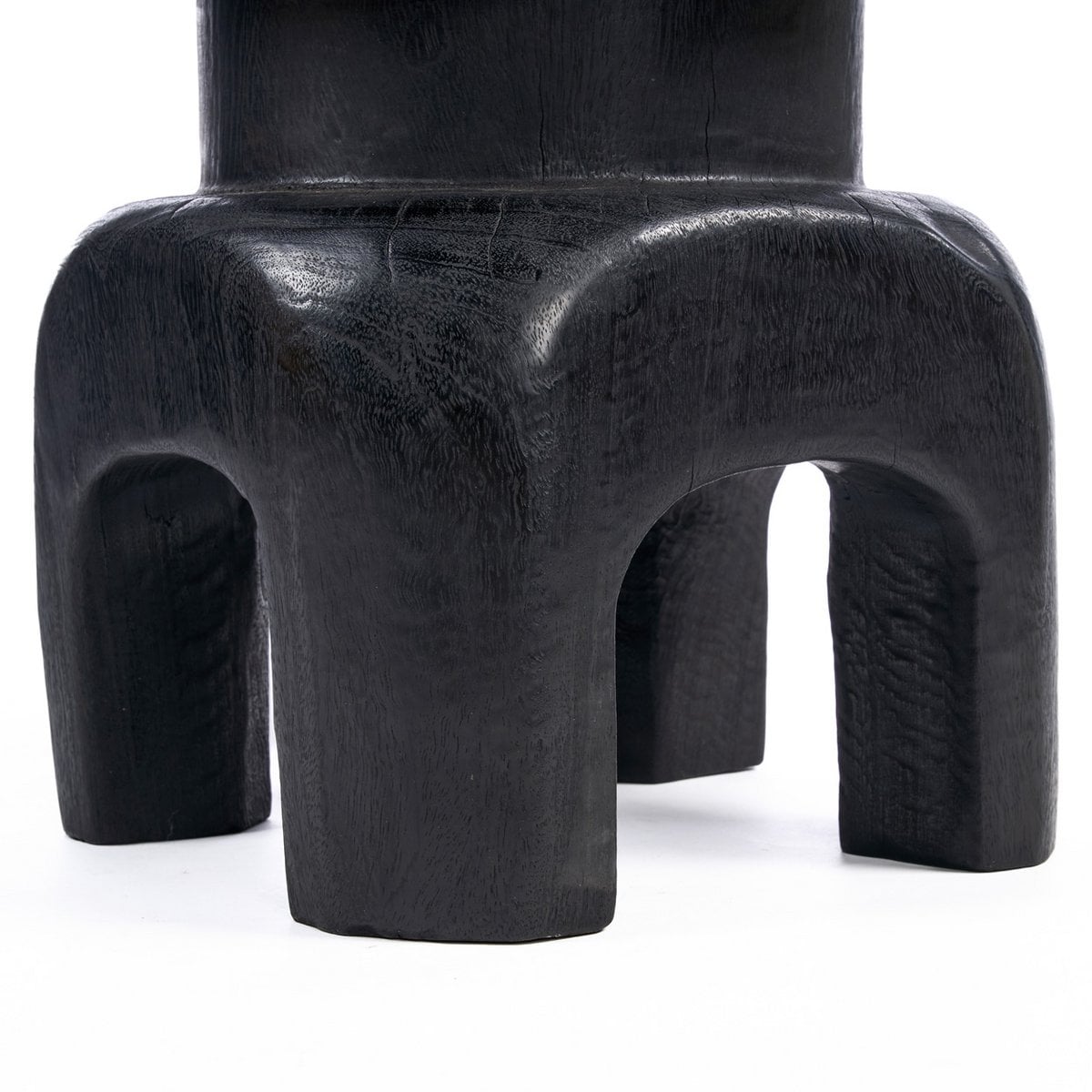 Solid Wood Squat Stool - Black Circular Accent Seat