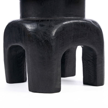 Solid Wood Squat Stool - Black Circular Accent Seat