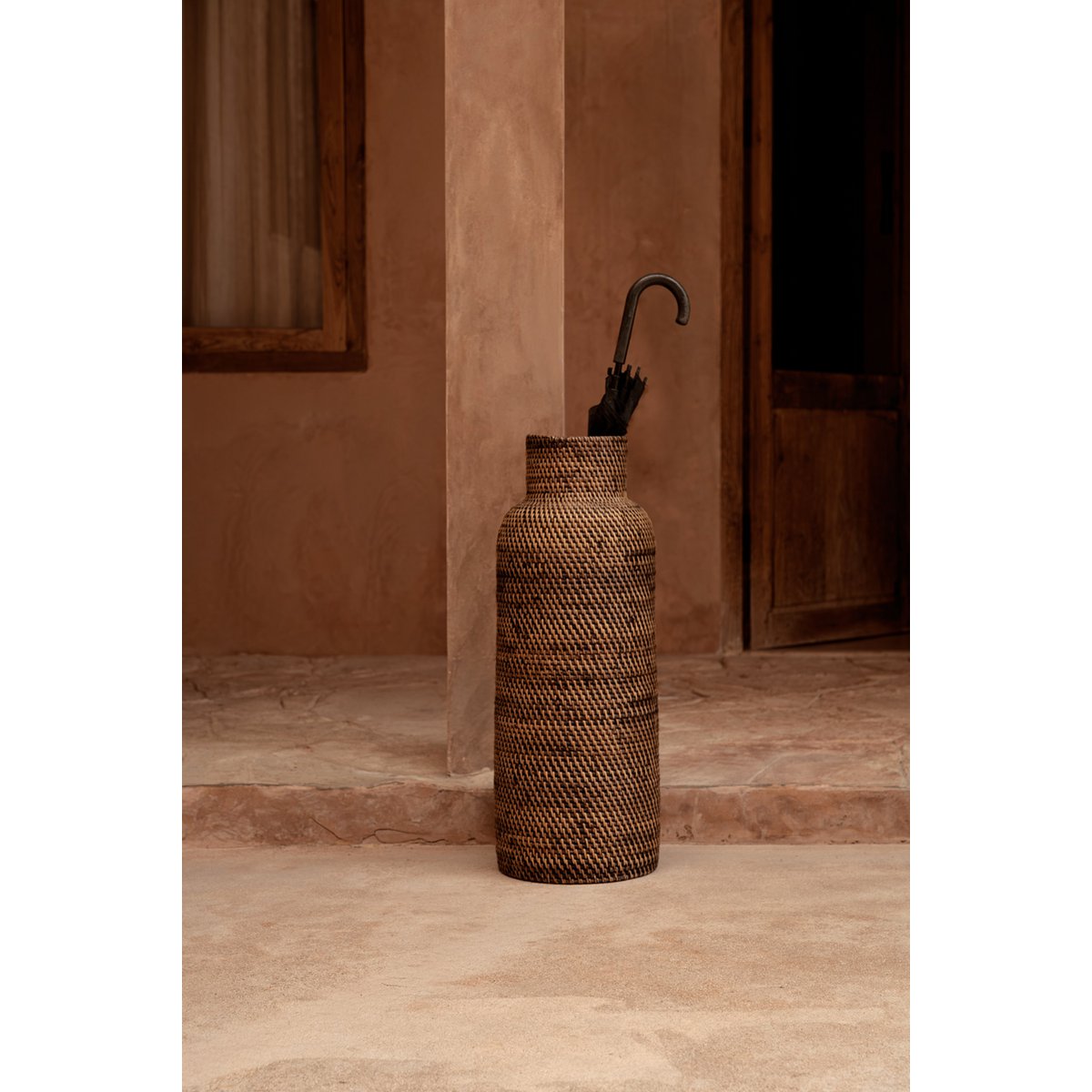 Rattan Umbrella Basket Colonial Style - Natural Brown