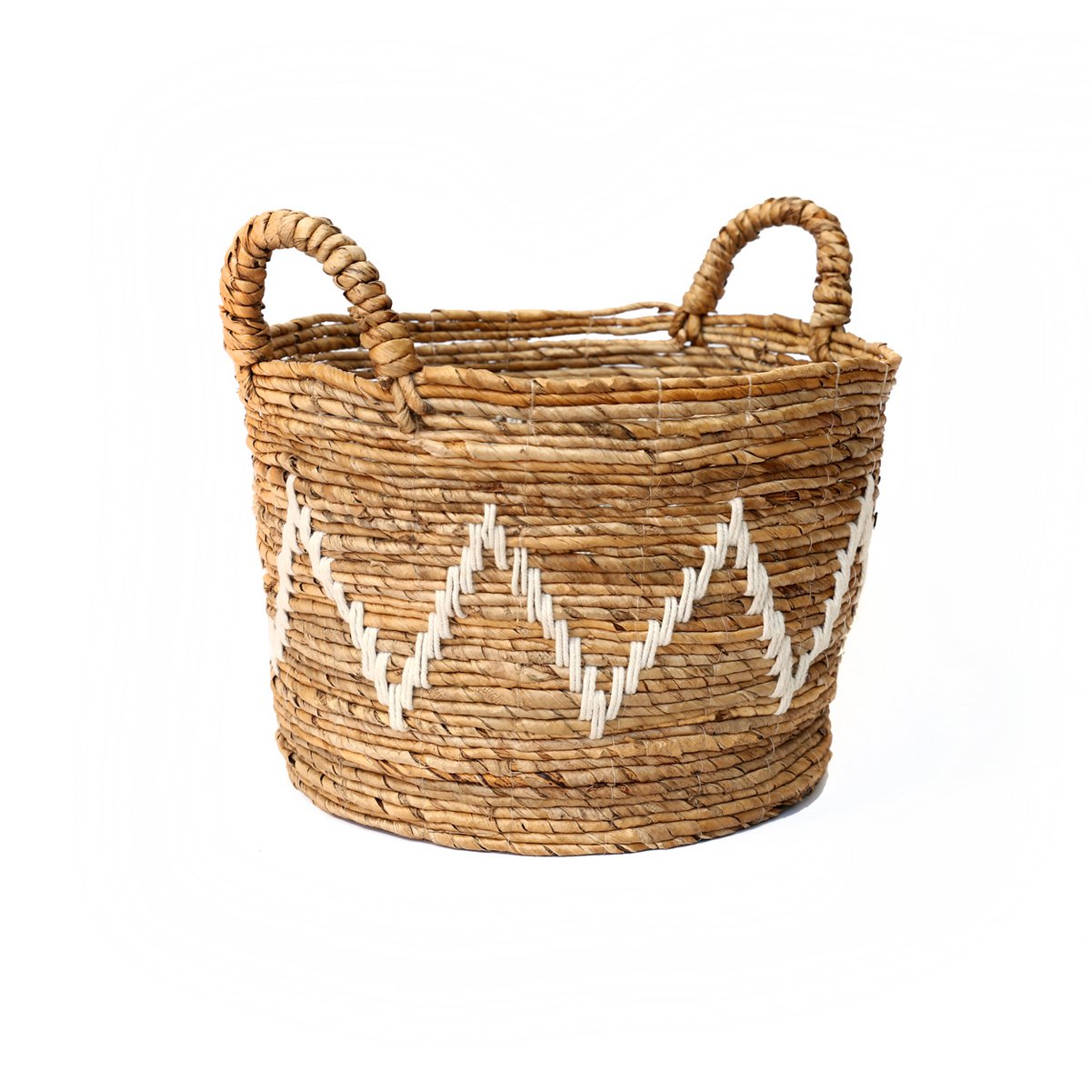 Woven Basket – Natural Stitched Banana Fiber Cesta – Large, Blanco Natural