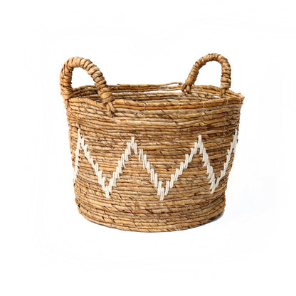 Woven Basket – Natural Stitched Banana Fiber Cesta – Large, Blanco Natural