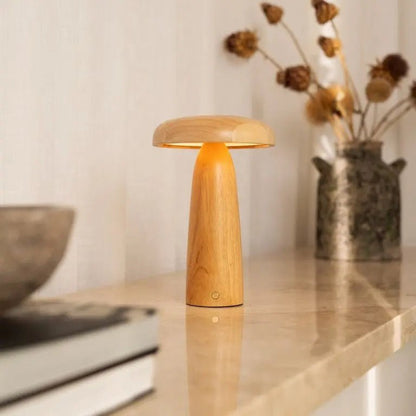 Wooden Table Lamp Light Brown | Cordless Rechargeable Dimmable
