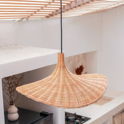 Rattan Pendant Light - Natural Funnel Lampshade, Handmade in Bali