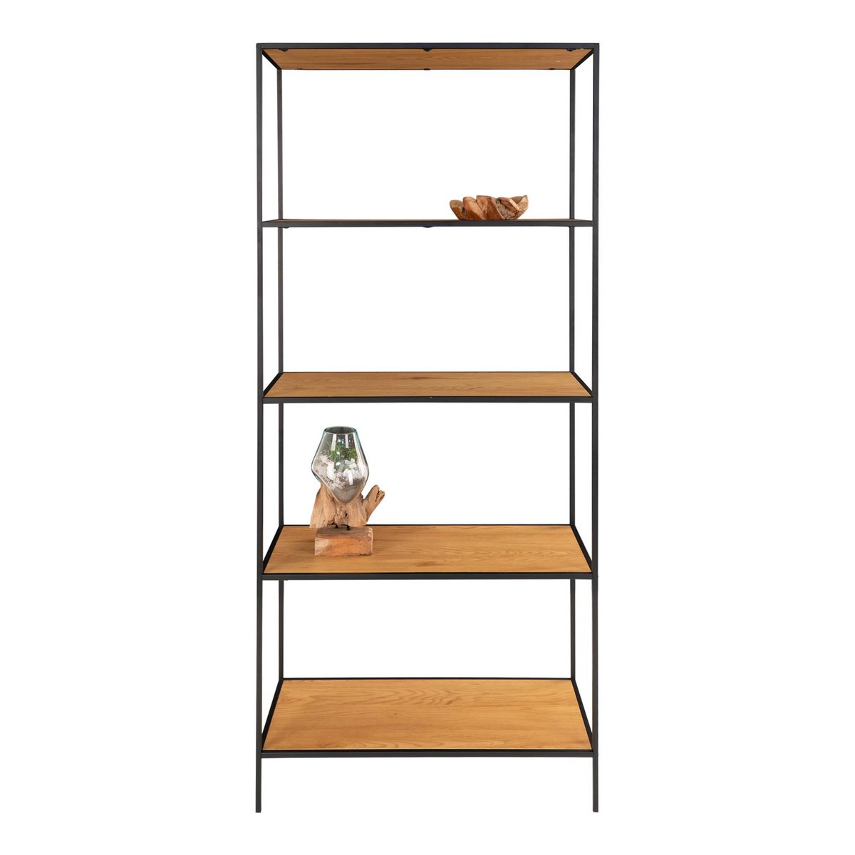 Oak Look Wall Shelf - Modern Steel Frame Bookshelf, 80x36x170cm