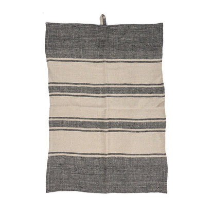 Linen Kitchen Towel - Natural Black Boho Stripe, 50x70