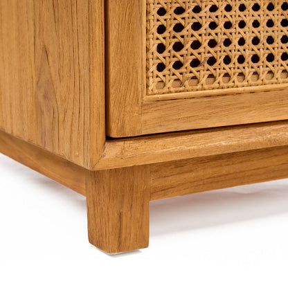 Rattan Nightstand Natural Teak – Woven Bedside Table with Drawers
