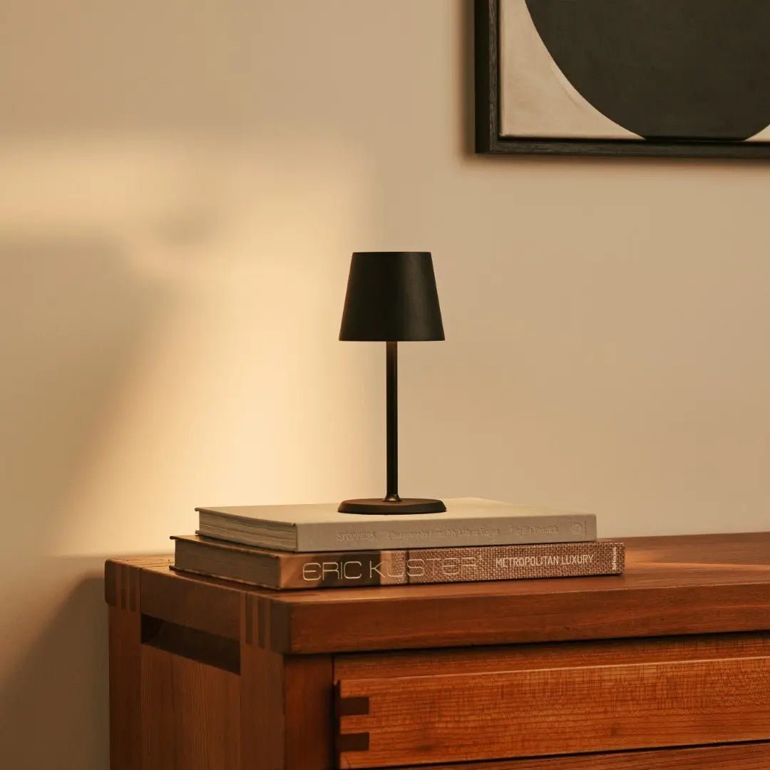 Cordless Table Lamp - Dimmable Black Metal Accent Light
