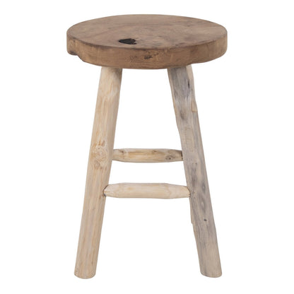 Teak Stool Natural - Badia - Round Accent Table or Seat, 30x45 cm