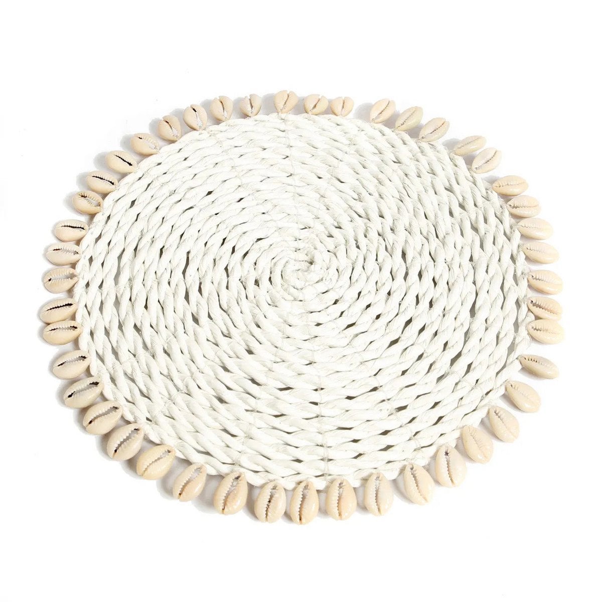 Seagrass Coaster with Shells – White Decorative Pan Coaster