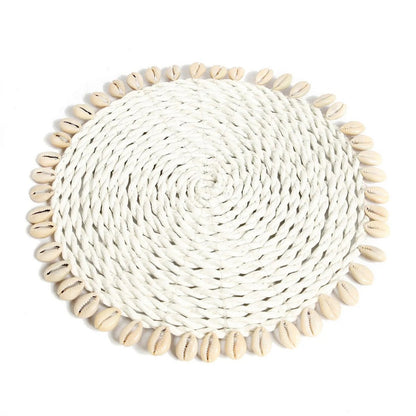 Seagrass Coaster with Shells – White Decorative Pan Coaster