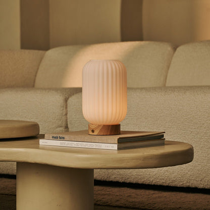 Rubberwood Table Lamp – Light Brown Rechargeable Lamp with 3 Light Modes