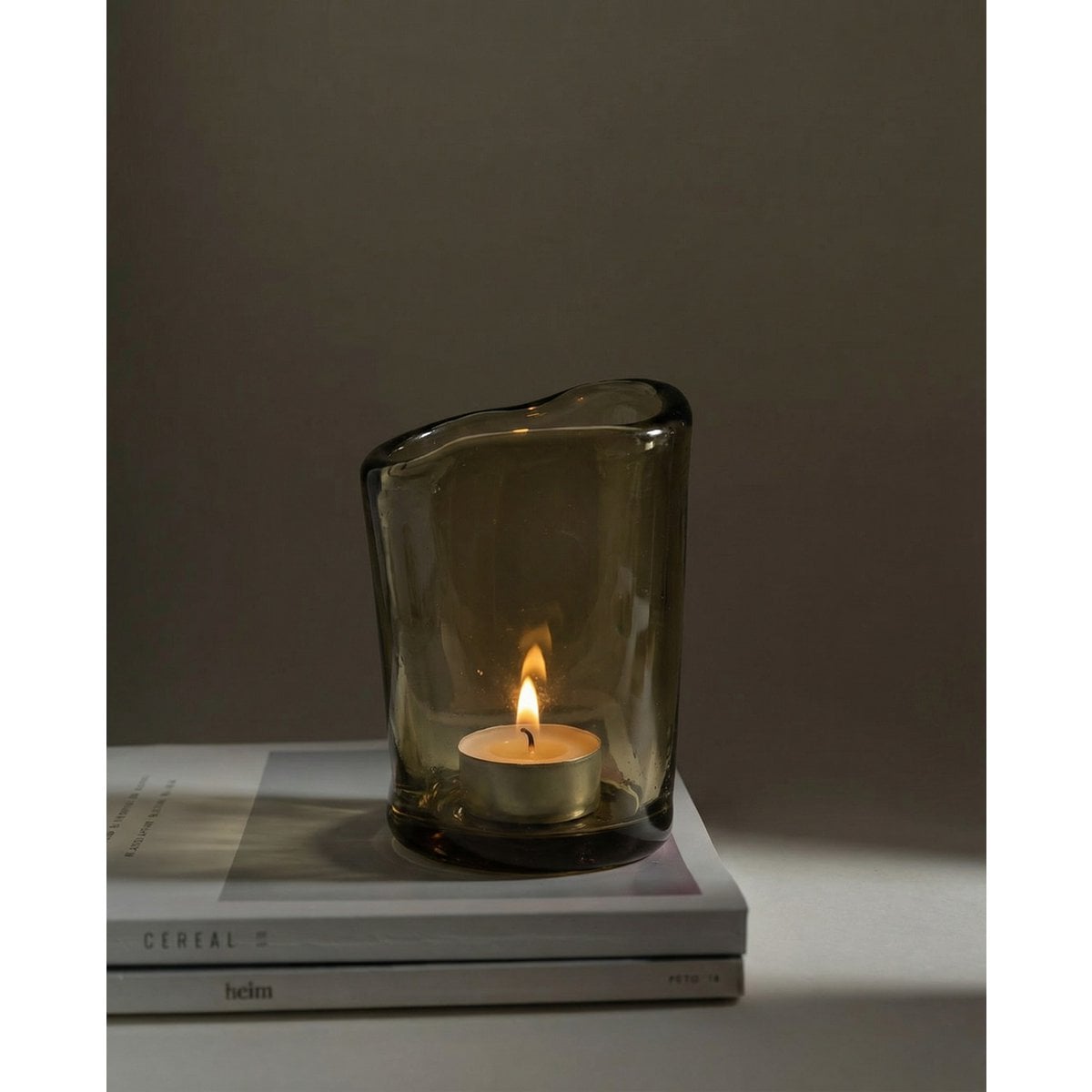 Glass Tea Light Candle Holder - Charcoal Lava Glass, Large