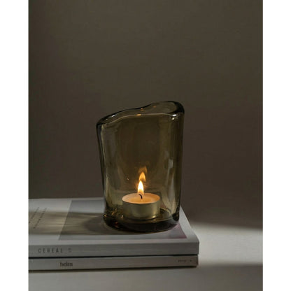 Glass Tea Light Candle Holder - Charcoal Lava Glass, Large