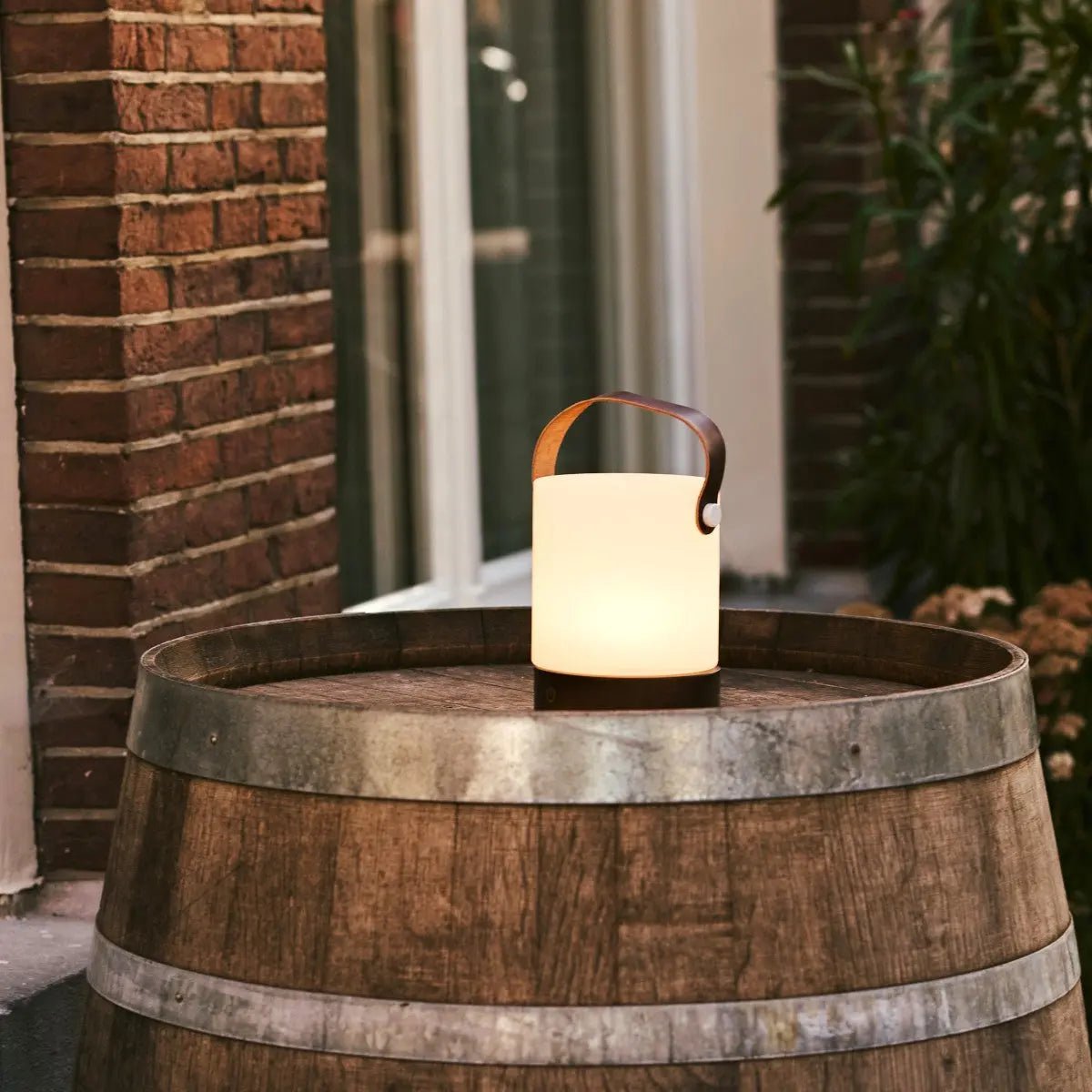 Avery Dark Brown Rechargeable Wooden Table Lamp | Leather Strap, Cordless & Dimmable
