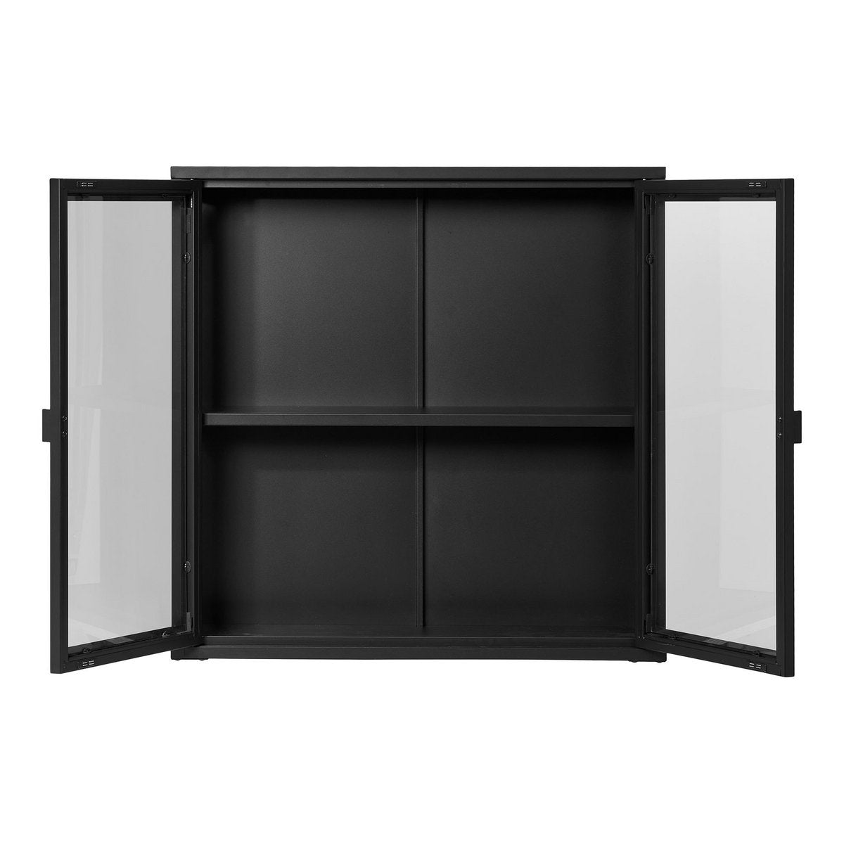 Steel and Glass Hanging Display Cabinet – Modern Black Wall Cabinet