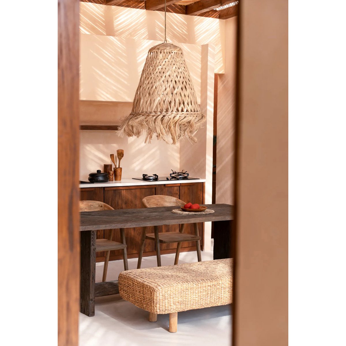 Abaca Pendant Light - Natural Jellyfish Style Hanging Lamp, Large