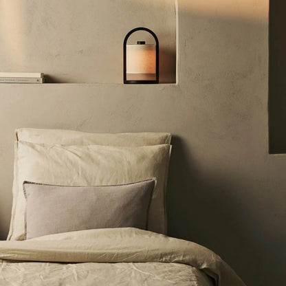 Wooden Rechargeable Table Lamp - Dark Brown Linen Blend, 100-Hour Battery