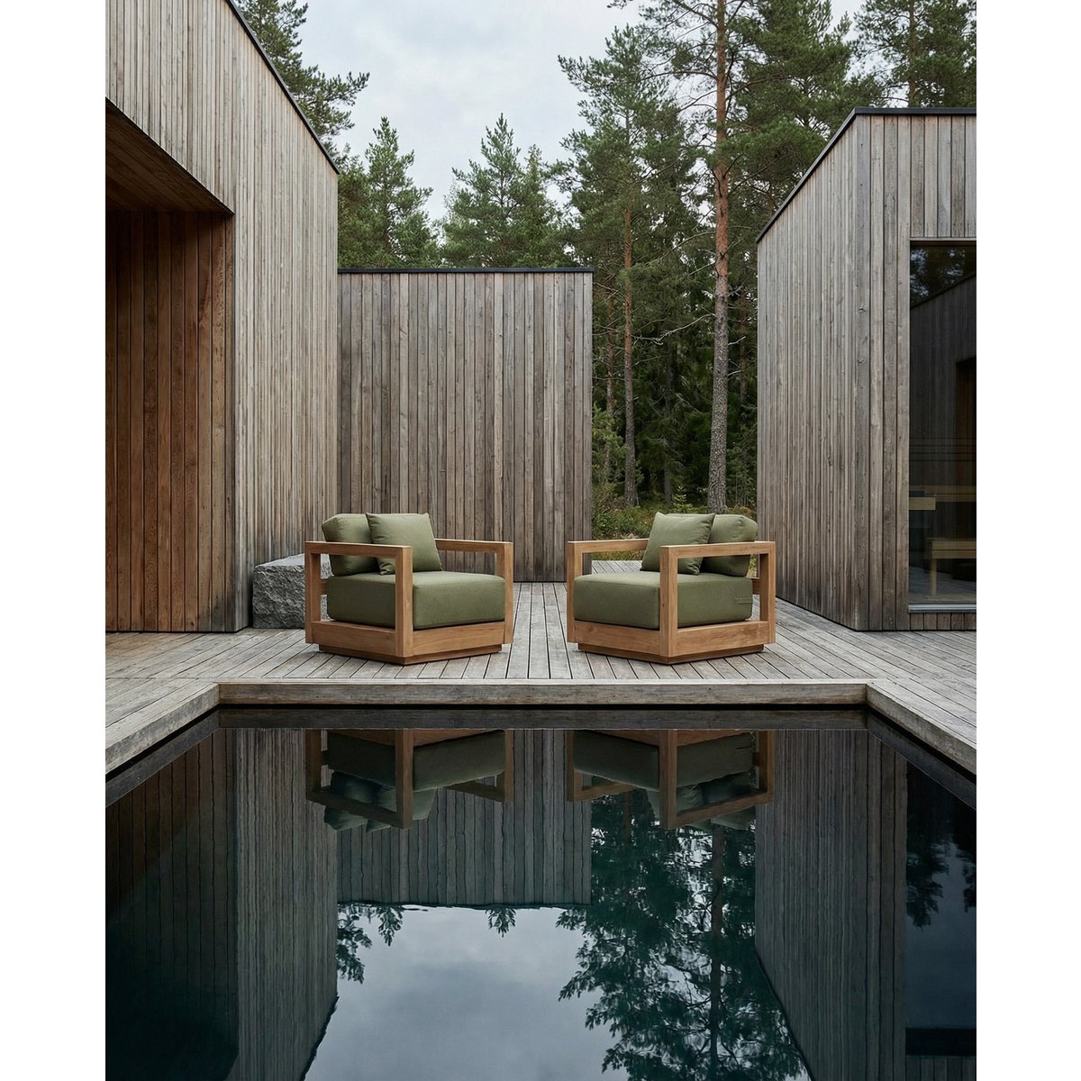 Teak Outdoor Sofa - Green Alga One Seater
