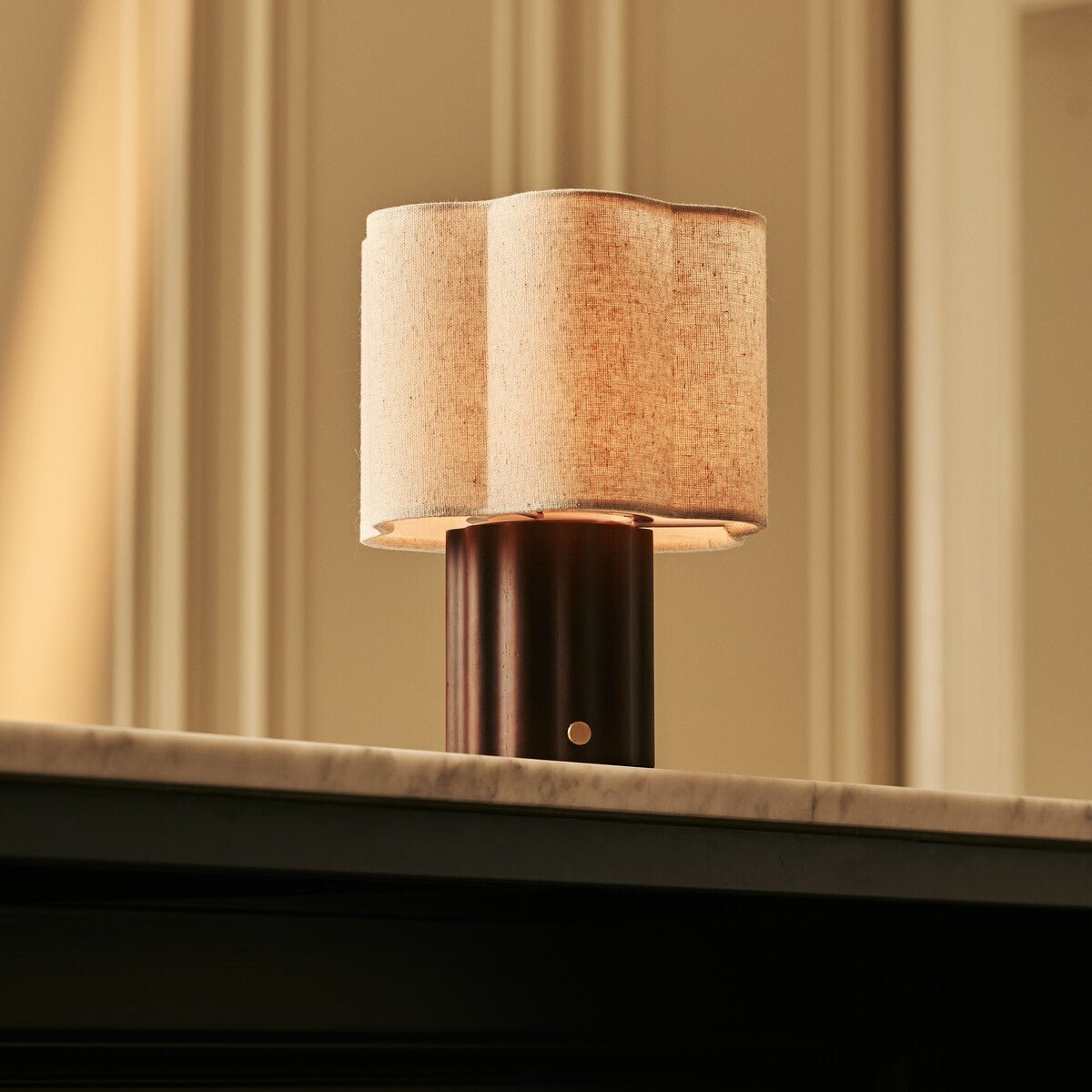 Yalisa Dark Brown Rechargeable Table Lamp | Modular, Linen Blend & Dimming Function