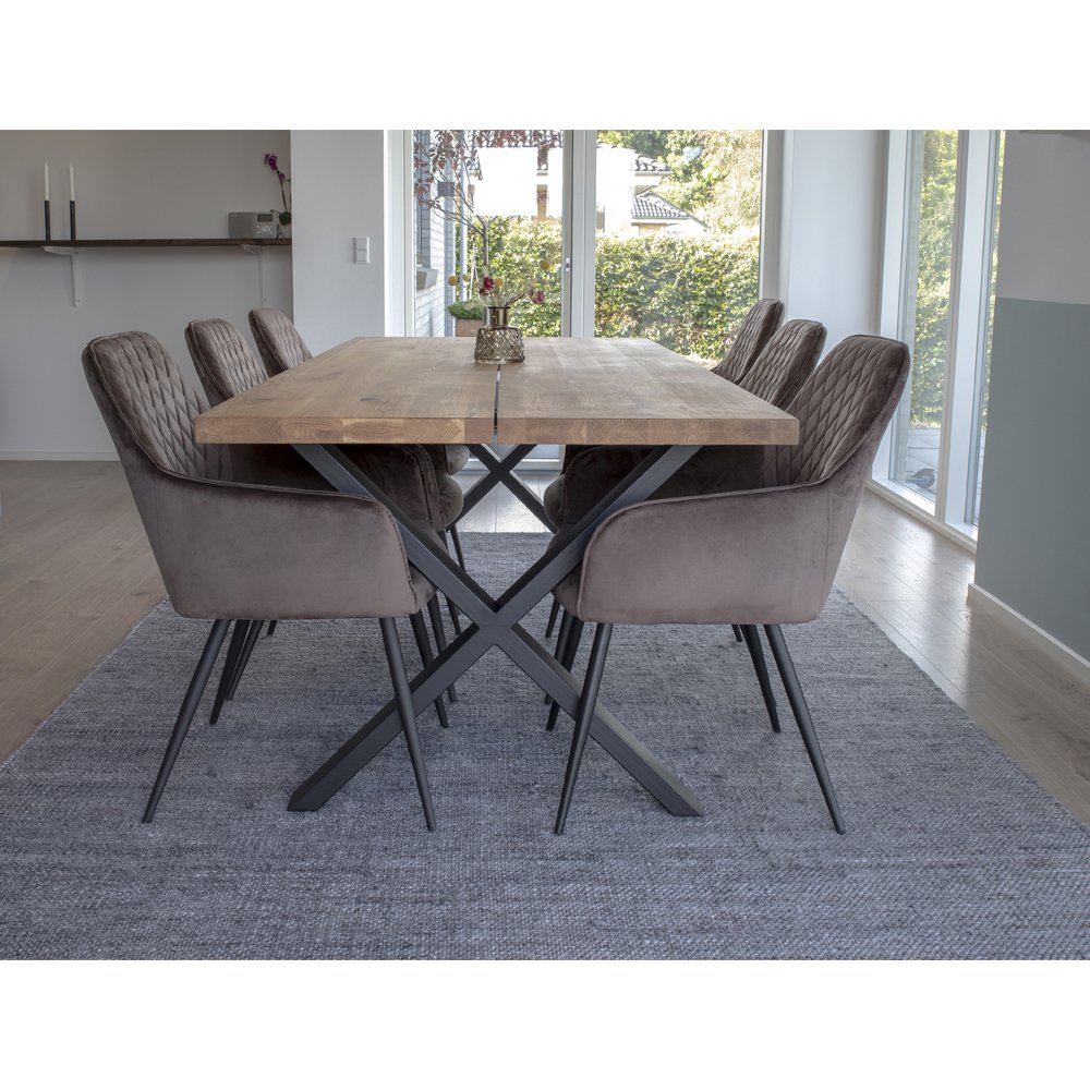 Harbo Dining Chair - Velvet, Steel, Light Brown - Set of 2