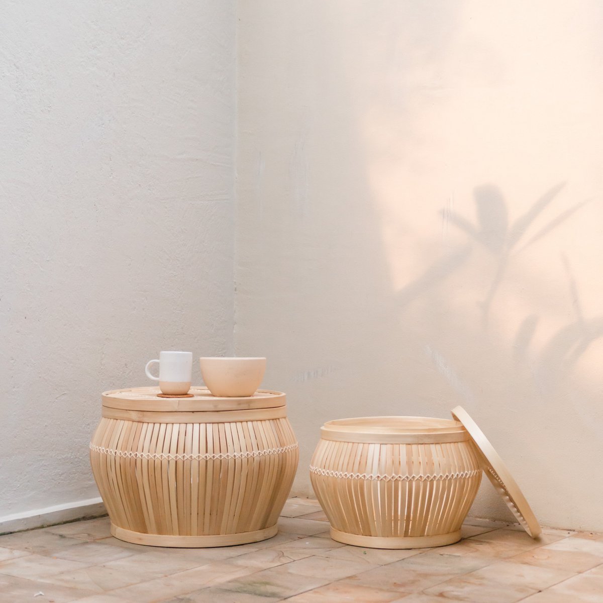 Bamboo Side Table Basket - Modern Storage | Soeji
