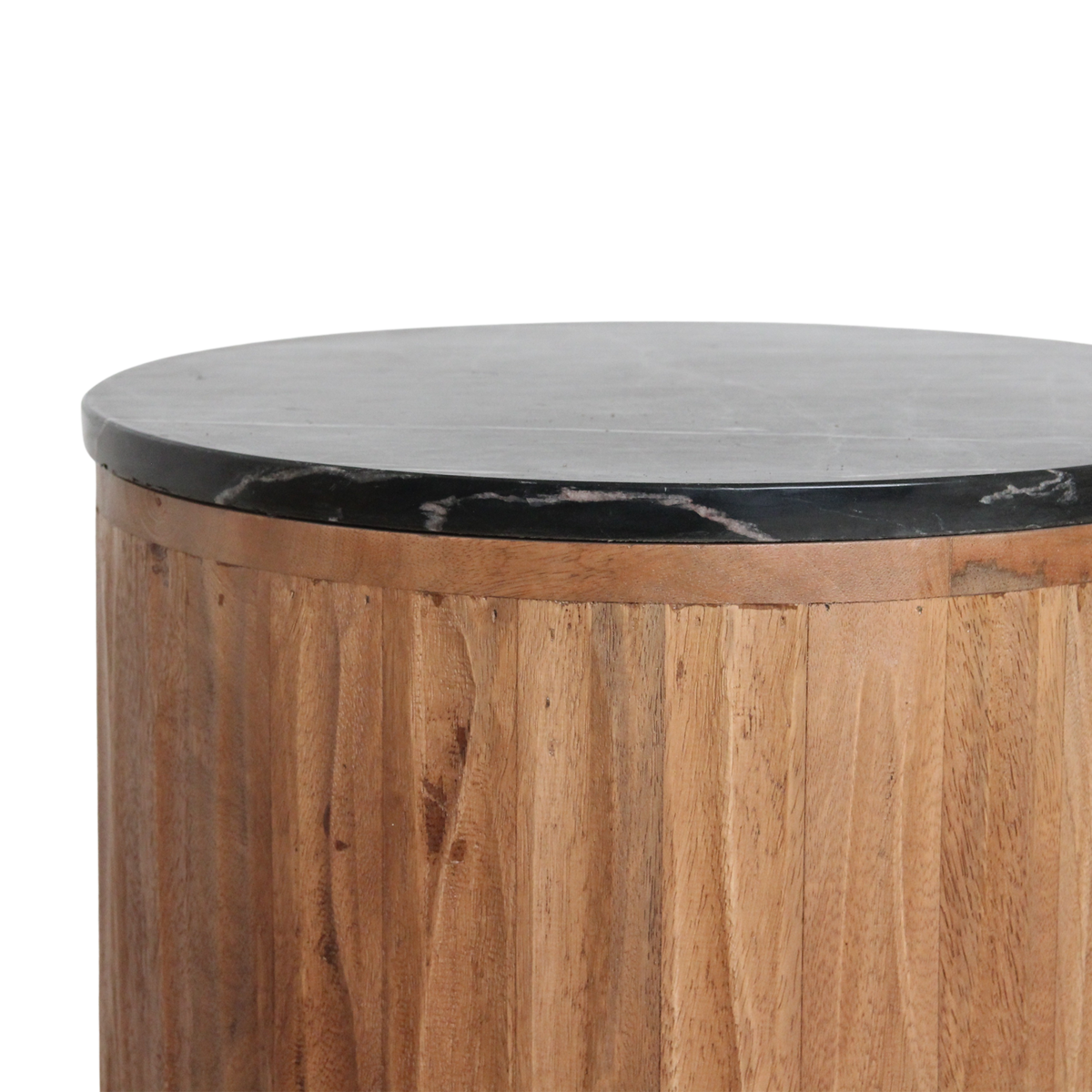 Black Marble Side Table - Mango Wood Base, 40x40x50 cm