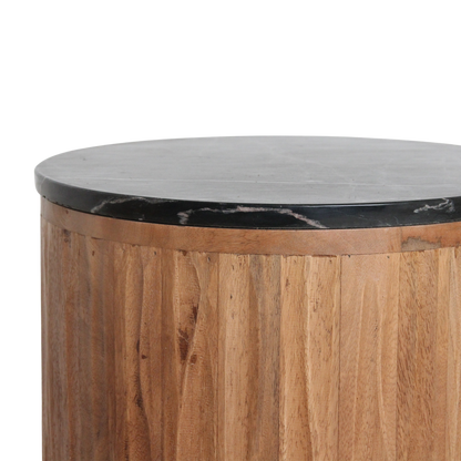 Black Marble Side Table - Mango Wood Base, 40x40x50 cm
