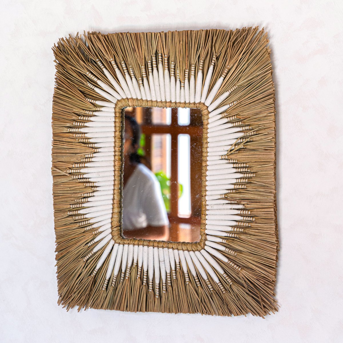 Seagrass Wall Mirror – Rectangular Boho Fringe Mirror – 60x50 cm