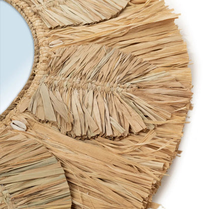 Raffia Palm Tree Wall Mirror – Natural Cowrie Shell Decor, Medium