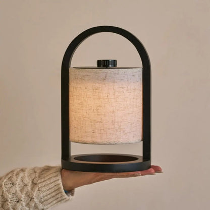 Black Wood Rechargeable Table Lamp | Linen Shade & 100-Hour Battery