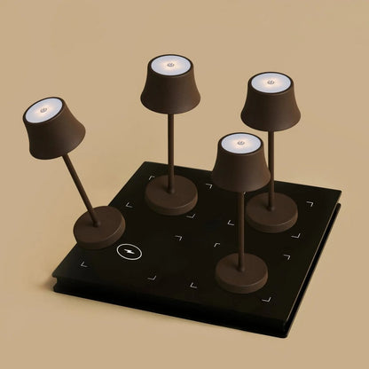 Combi Set Professional | 4 x De Pijp Mini Mocha Brown Rechargeable Table Lamps & 1 x Amstel Charging Station