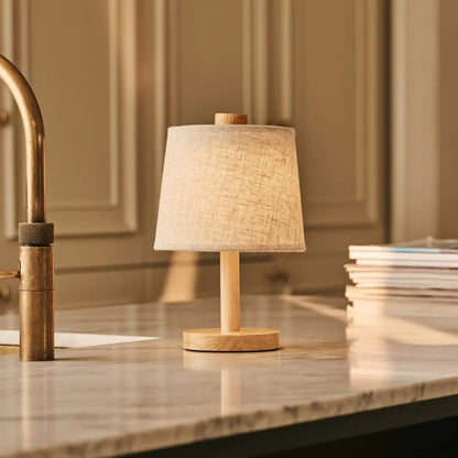 Wooden Cordless Table Lamp – Light Brown Rechargeable Linen Rover