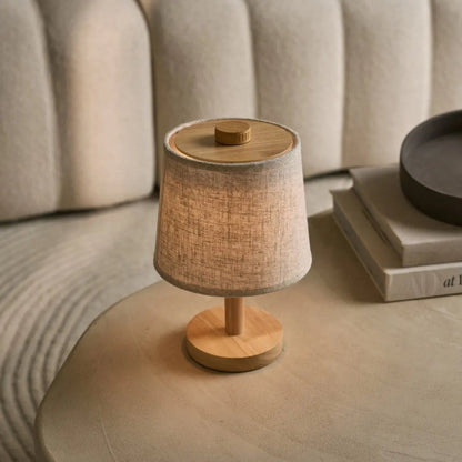 Wooden Cordless Table Lamp – Light Brown Rechargeable Linen Rover
