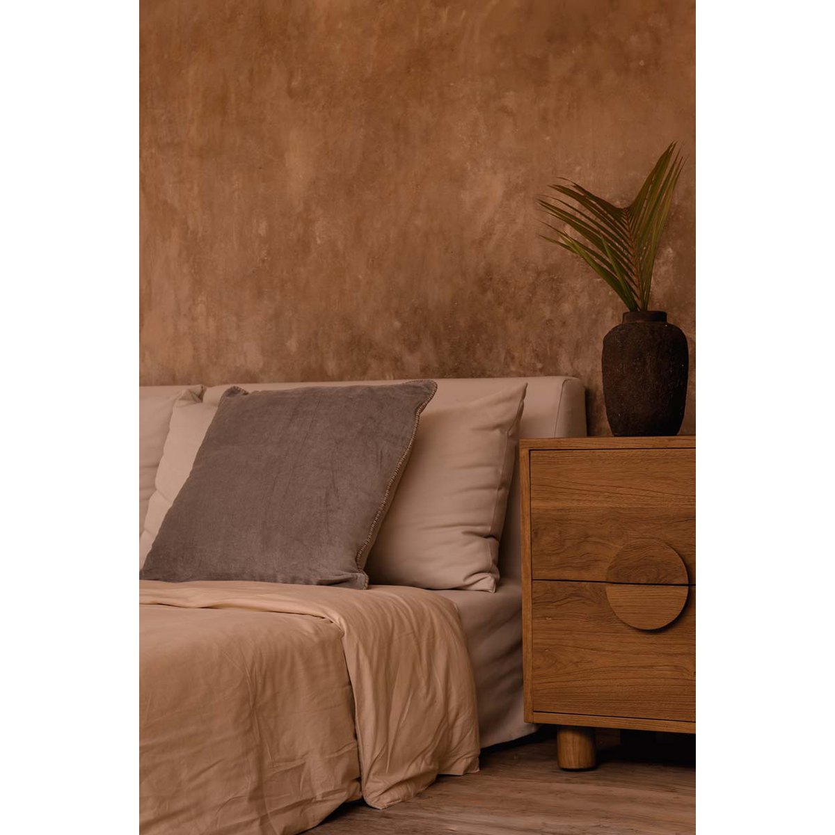 Teak Nightstand - Natural Wood Bedside Table with Drawers