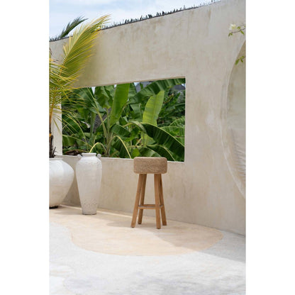 Raffia Bar Stool - Natural Teak & Woven Seat