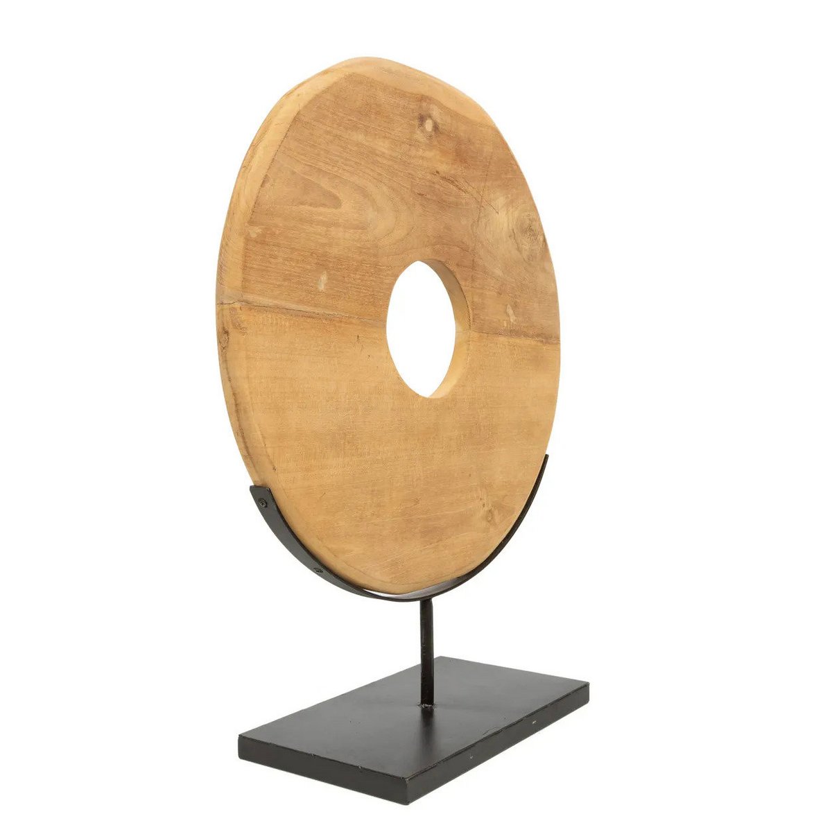 Teak Wood Disc on Stand - Large Decorative Teak Sculpture