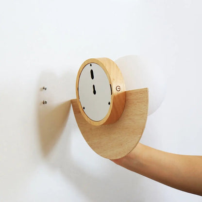 Cordless Wall Light – Light Brown Wood & Glass Rechargeable Lamp