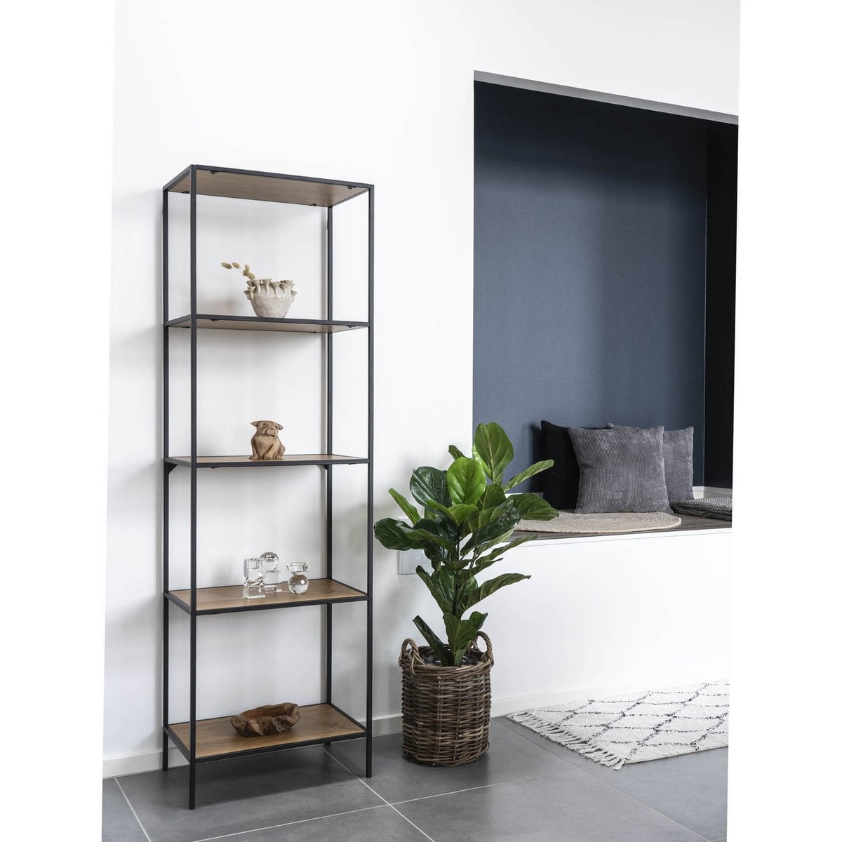 Vita Shelf - Natural oak look, steel, 51x36x170cm