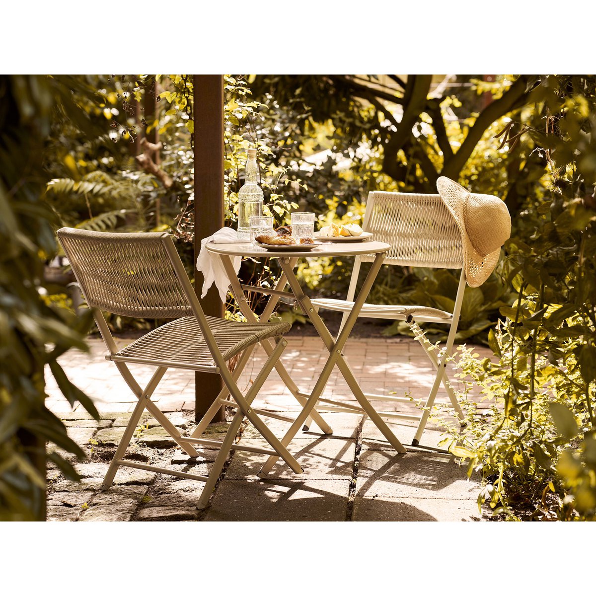 Steel Bistro Set - Taupe Polyester Garden Table & 2 Chairs