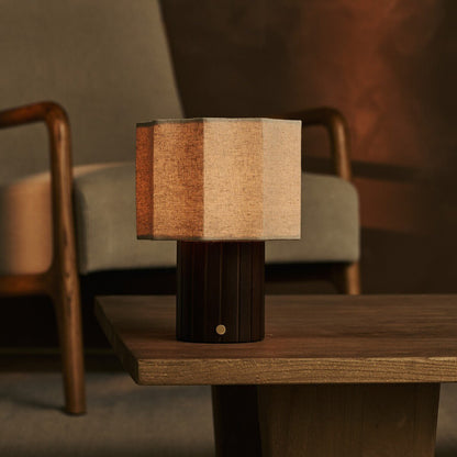 Channa Dark Brown Rechargeable Table Lamp | Linen Blend, Stylish & Functional